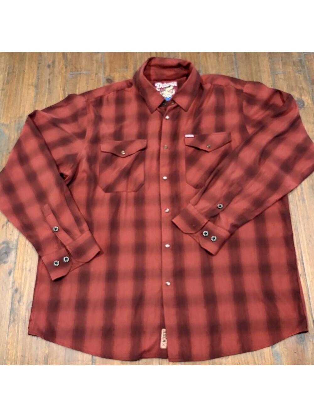 Dixxon Men's Long Sleeve Pearl Button Snap Toscana Size 2XL Bamboo Red Plaid XXL